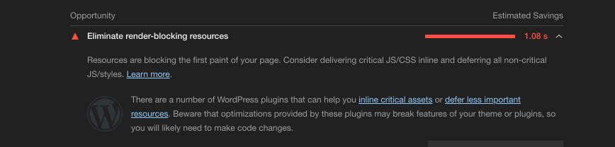 Lighthouse Render Blocking Tips