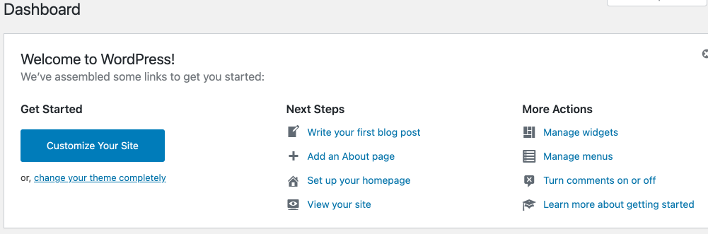 How to start a blog - WordPress Dashboard